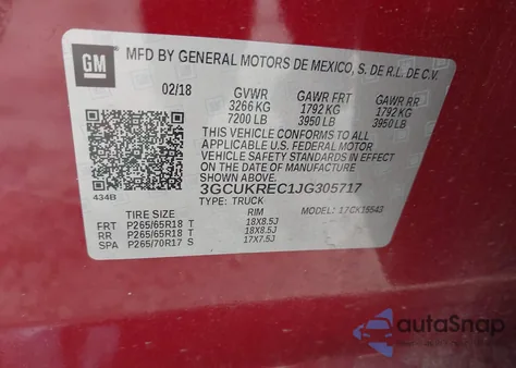 2018 Chevrolet Silverado 1500 2Lt from USA, damaged, VIN 3GCUKREC1JG305717